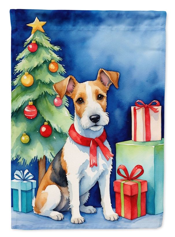 Fox Terrier Christmas Reindeer House Flag Large Porch Sleeve Pole Decorative Outside Yard Banner Artwork Wall Hanging, Polyester, House Size, Multicolor_maomaolike.com