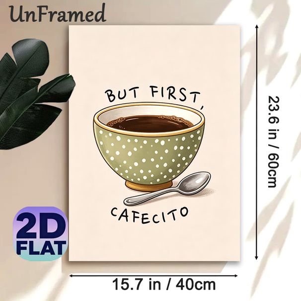 Cafecito Coffee Themed Painting Poster, Warm-toned Cute Illustrated Poster, Cozy Polka-dot Coffee Bowl Design With Playful Text, Ideal For Kitchen And_maomaolike.com