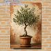 Olive Bonsai Painting Poster, Oil-painting Style Textured Potted Olive Tree Poster, Calming Natural Decor Ideal For Living Room, Dining Area_maomaolike.com