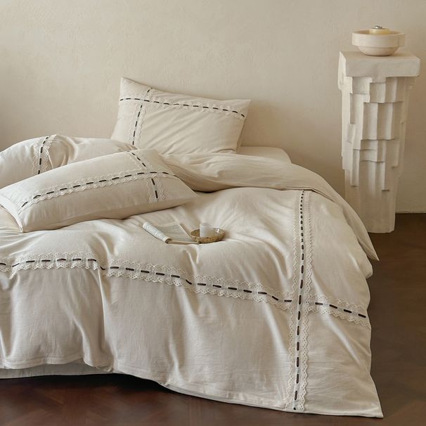 Wholesale INS Japanese Simple Artistic Linen Jacquard Four-Piece Wabi-Sabi Style Full Washed Cotton 4-Piece Set_maomaolike.com