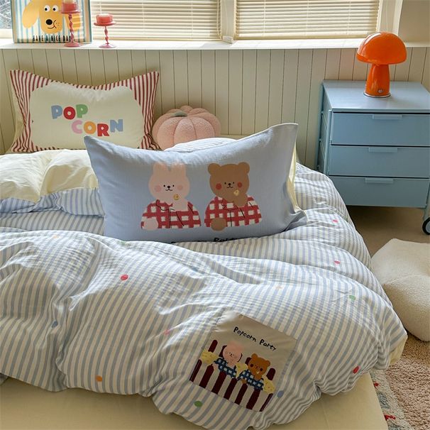 Wholesale INS Girl Heart Cute Cartoon Patchwork Pure Cotton Four-Piece Set Soft All-Cotton Double Layer Gauze 4-Piece Bedding_maomaolike.com