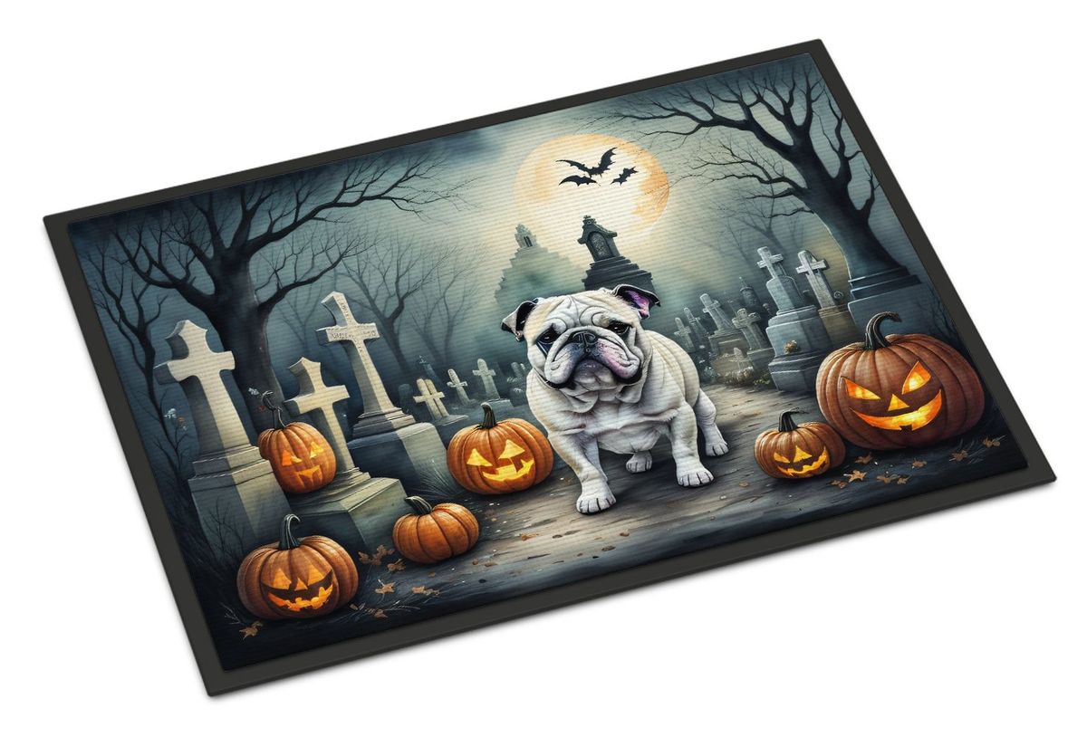 English Bulldog Spooky Halloween Doormat Front Door Mat Indoor Outdoor Rugs For Entryway, Non Slip Washable Low Pile, 24H X 36W_maomaolike.com
