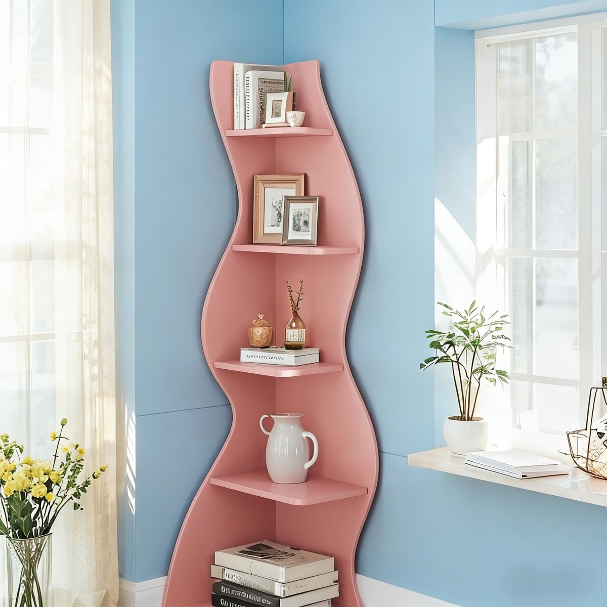 Modern Wall Corner Bookshelf Bookcase_maomaolike.com