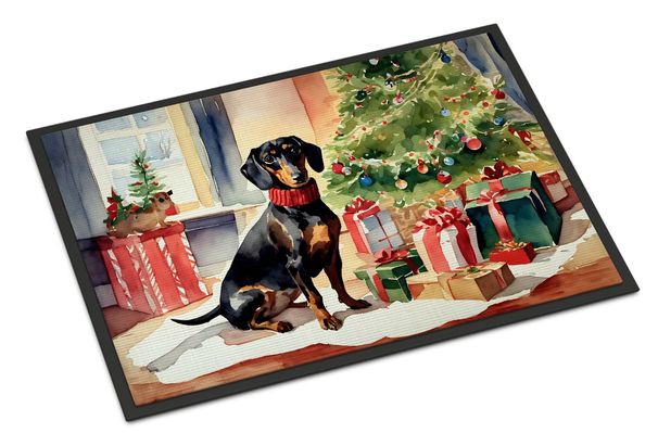 Dachshund Cozy Christmas Doormat Front Door Mat Indoor Outdoor Rugs For Entryway, Non Slip Washable Low Pile, 24H X 36W_maomaolike.com