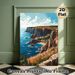 Coastal Cliff Village Painting Poster, Vibrant Stylized Coastal Cliff & Seaside Village Scene Poster, Serene Coastal Vibe Ideal For Living Room_maomaolike.com