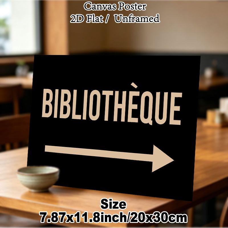 French Bibliothèque Themed Painting Poster, Minimalist Typography With Arrow Poster, Clear Directional Guide, Ideal For Home Library And Study Room_maomaolike.com