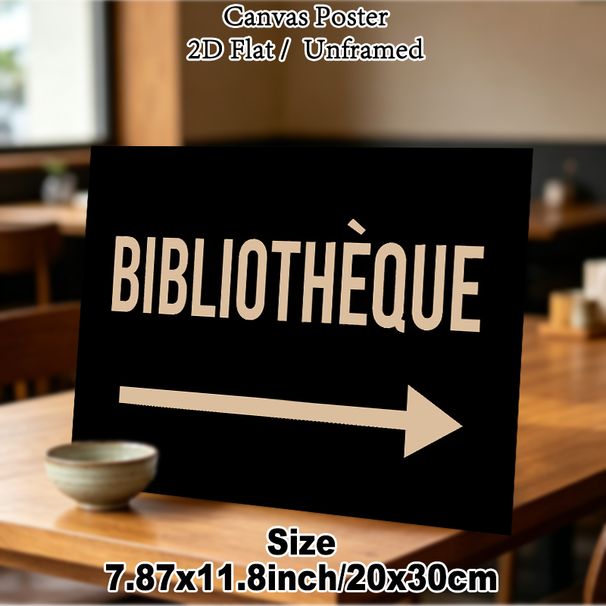 French Bibliothèque Themed Painting Poster, Minimalist Typography With Arrow Poster, Clear Directional Guide, Ideal For Home Library And Study Room_maomaolike.com