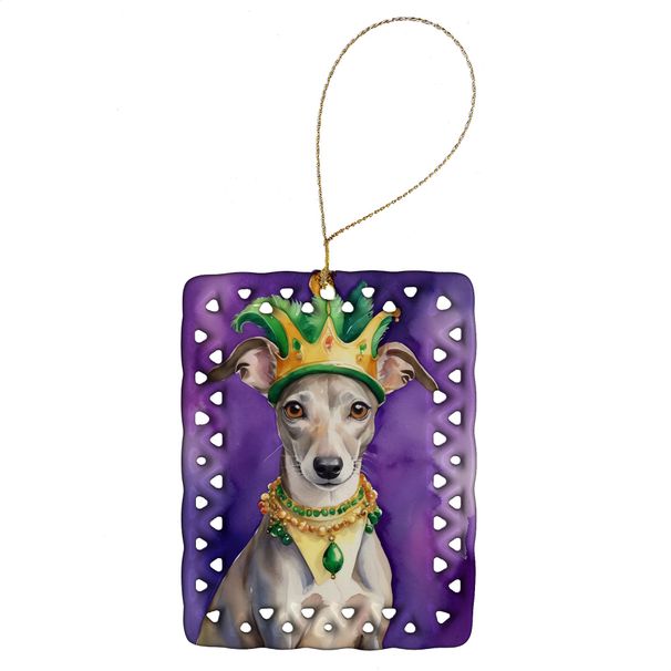 Whippet King Of Mardi Gras Porcelain Ornament Christmas Tree Hanging Decorations For Home Christmas Holiday, Rectangle, Gift, Multicolor_maomaolike.com
