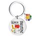 Classic color keychain pendant flower car keychain English lettering metal tag stainless steel keychain_maomaolike.com