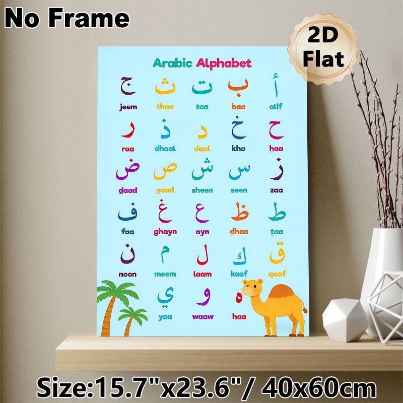 Arabic Alphabet Painting Poster, Vibrant Illustrated Arabic Alphabet With Camel & Palm Trees Poster, Practical For Arabic Language Learning, Ideal For_maomaolike.com