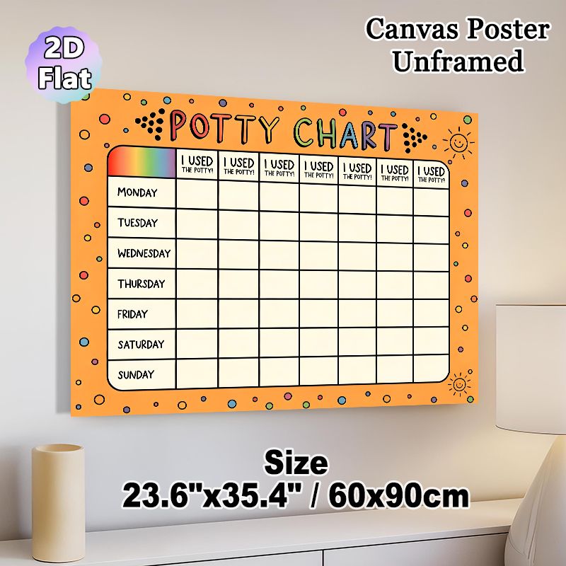 Potty Chart Painting Poster, Vibrant Colorful Dotted Cheerful Design Poster, Practical Tool To Track Potty Training Progress, Ideal For Bathroom_maomaolike.com