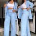 Women's Clothing Elegant Solid Color Split Sleeve Lapel Suit Pocket Straight Pants Suit_maomaolike.com