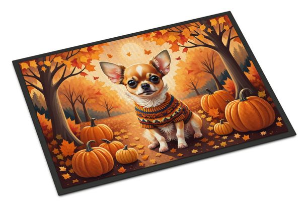 Chihuahua Fall Doormat Front Door Mat Indoor Outdoor Rugs For Entryway, Non Slip Washable Low Pile, 24H X 36W_maomaolike.com