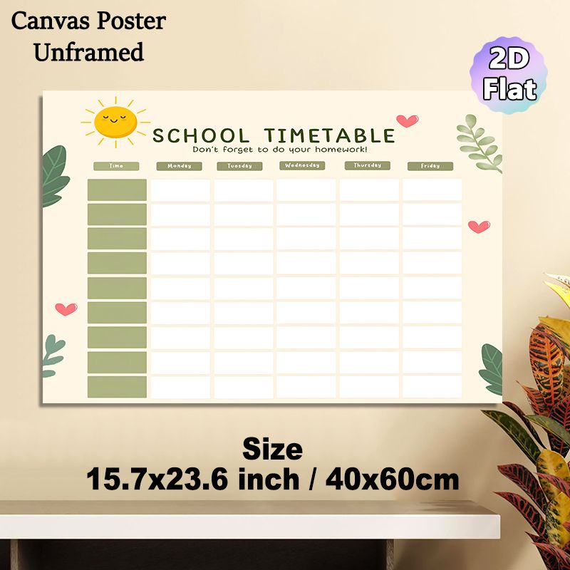 School Timetable Painting Poster, Warm Cute Cartoon-style Poster, Practical Schedule Planner To Organize School Days & Track Tasks, Ideal For Study_maomaolike.com