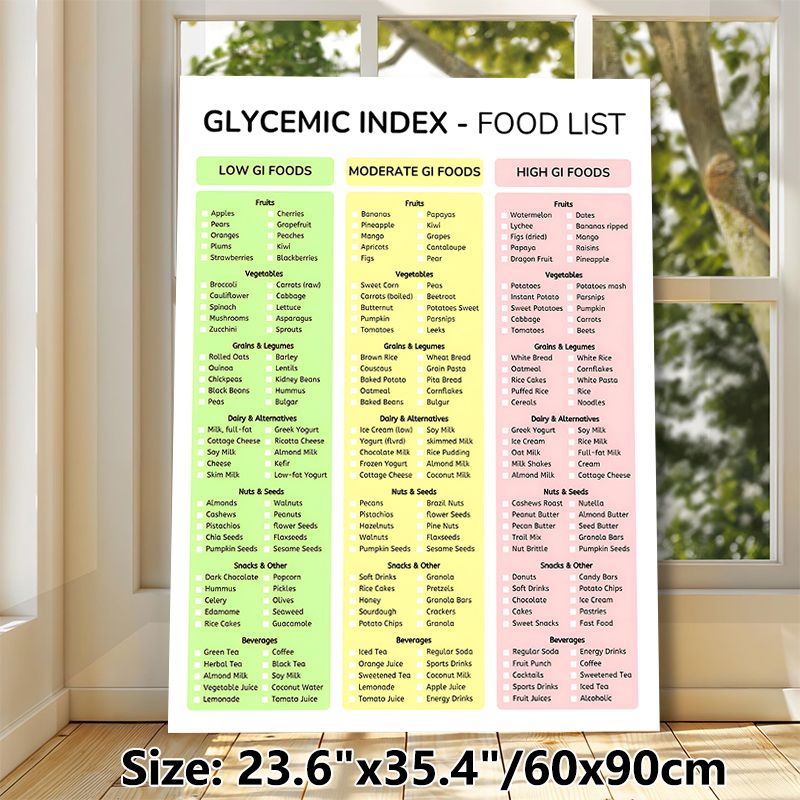 Glycemic Index Food List Painting Poster, Clear Color-coded Categorized Poster, Practical Dietary Guide For Meal Planning, Ideal For Kitchen Or_maomaolike.com