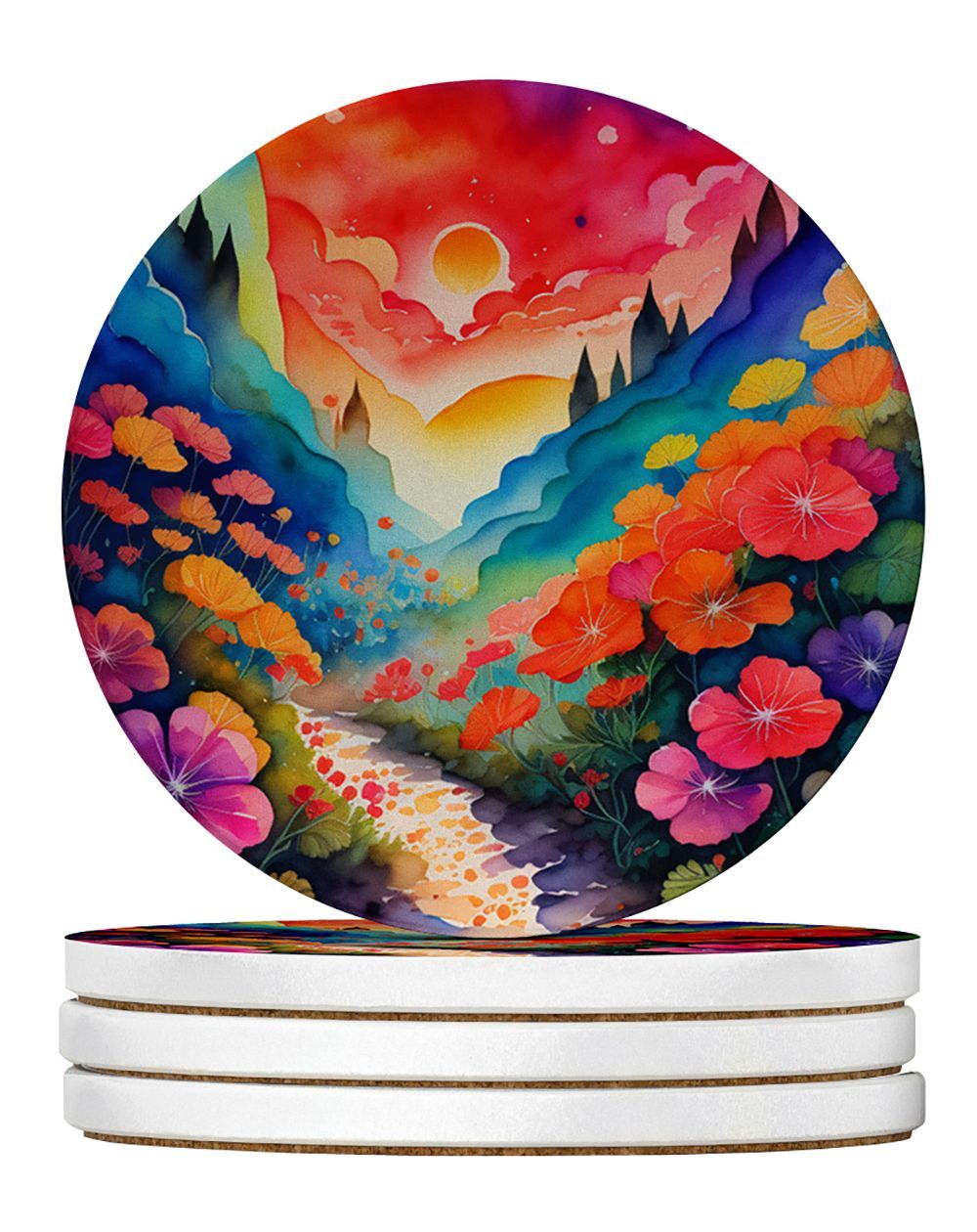 Colorful Geraniums Large Sandstone Coasters Pack Of 4 Absorbent Round Coasters Decor Gifts For Men Or Women, 4 In, Multicolor_maomaolike.com
