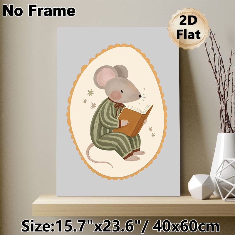 Reading Mouse Themed Painting Poster, Soft-toned Whimsical Illustrated Poster, Gentle Bedtime-themed Art, Suitable For Bedroom And Reading Nook_maomaolike.com