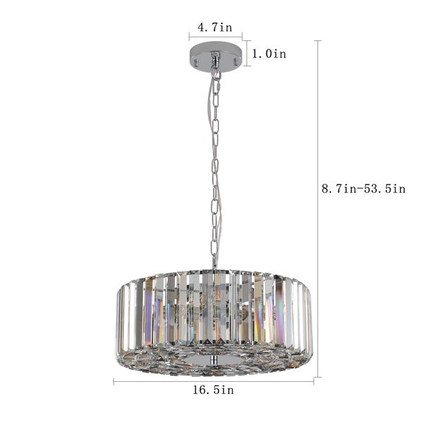 17in Chrome Crystal Pendant Chandelier, Modern Hanging Light Fixture With Adjustable Height, 4-Light E26 Base For Living Room, Dining Room, Or Kitchen No Bulbs_maomaolike.com