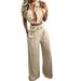 Women's fashion solid color lapel sexy sleeveless top casual pants suit_maomaolike.com