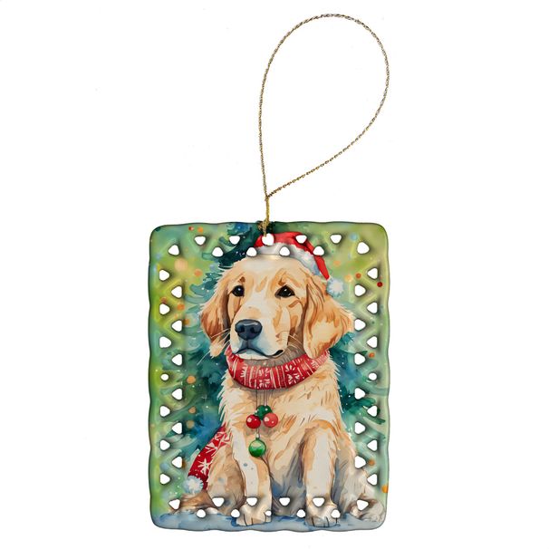 Golden Retriever Christmas Porcelain Ornament Christmas Tree Hanging Decorations For Home Christmas Holiday, Rectangle, Gift, Multicolor_maomaolike.com