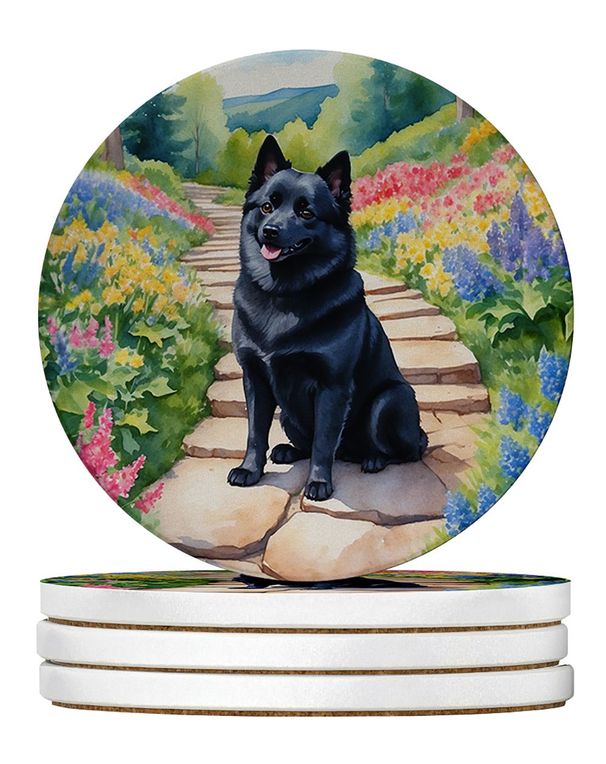 Schipperke Spring Path Large Sandstone Coasters Pack Of 4 Absorbent Round Coasters Decor Gifts For Men Or Women, 4 In, Multicolor_maomaolike.com