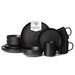 12-Piece Stoneware Dinnerware Sets With Mugs | Microwave & Dishwasher Safe | Non-Toxic Dinner Plates Bowls Set | Stackable Matte Glaze Kitchenware For 3,Black_maomaolike.com