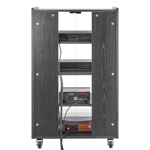VEVOR 5-Tier AV Media Stand With Wheels, Wooden Audio-Video Media Stand For DVD Players/Cable Boxes/Games Consoles, Height-Adjustable Media Storage Cabinet For Gaming, Recording Room, Black_maomaolike.com