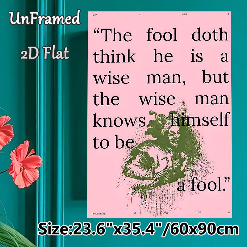 Shakespeare Quote Painting Poster, Soft Pink Vintage-style Poster, Classic Reflective Quote With Jester Illustration, Thought-provoking Literary Wall_maomaolike.com
