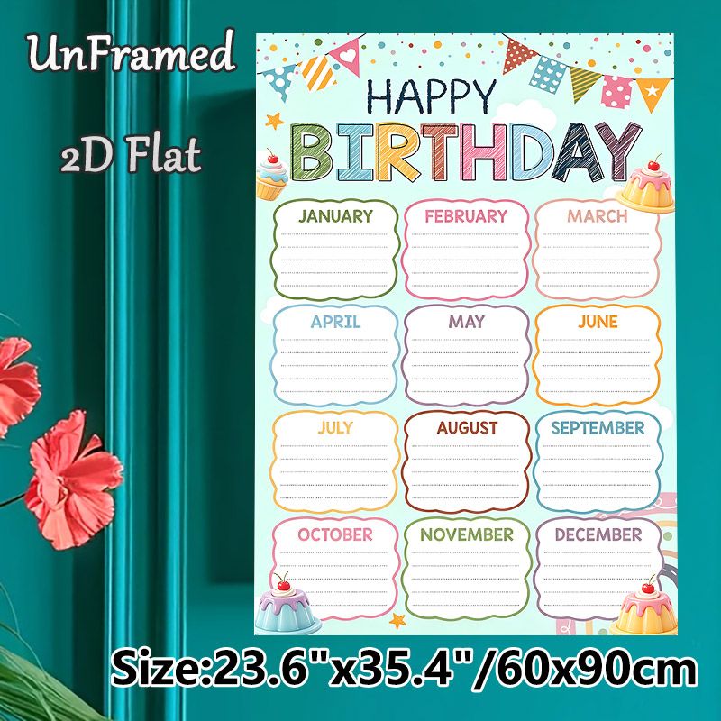Birthday Tracker Painting Poster, Colorful Whimsical-style Poster, Practical Design To Record Monthly Birthdays, Ideal For Office, Home And Party_maomaolike.com