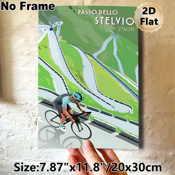 Cycling At Passo Dello Stelvio Painting Poster, Vibrant Stylized Illustration Poster, Features Cyclist On Winding Mountain Road, Ideal For Home, Gym_maomaolike.com
