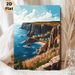 Coastal Cliff Village Painting Poster, Vibrant Stylized Coastal Cliff & Seaside Village Scene Poster, Serene Coastal Vibe Ideal For Living Room_maomaolike.com