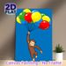 Monkey & Balloons Themed Painting Poster, Vibrant Cartoon Style Poster, Cheerful Brown Monkey Holding Colorful Balloons, Lively Decorative Piece For_maomaolike.com