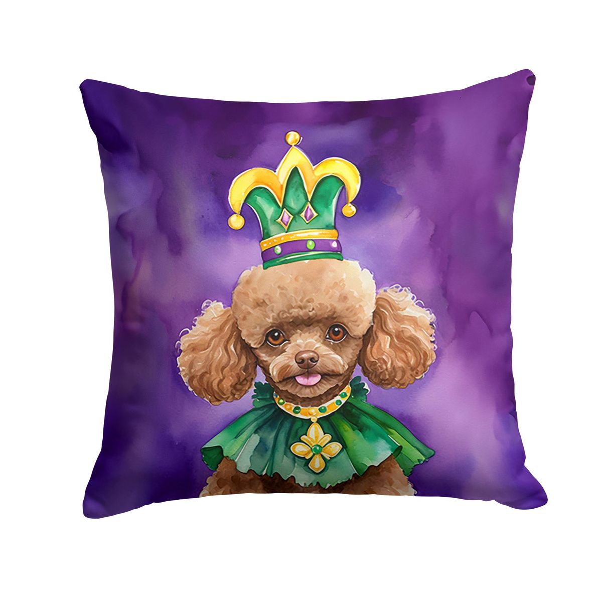 Poodle King Of Mardi Gras Throw Pillow Machine Washable, Indoor Outdoor Decorative Pillow For Couch, Bed Or Patio, 18Hx18W_maomaolike.com