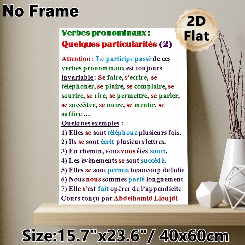 French Pronominal Verbs Painting Poster, Color-coded Educational Text Poster, Clear French Grammar Learning Guide, Suitable For Language Classrooms_maomaolike.com