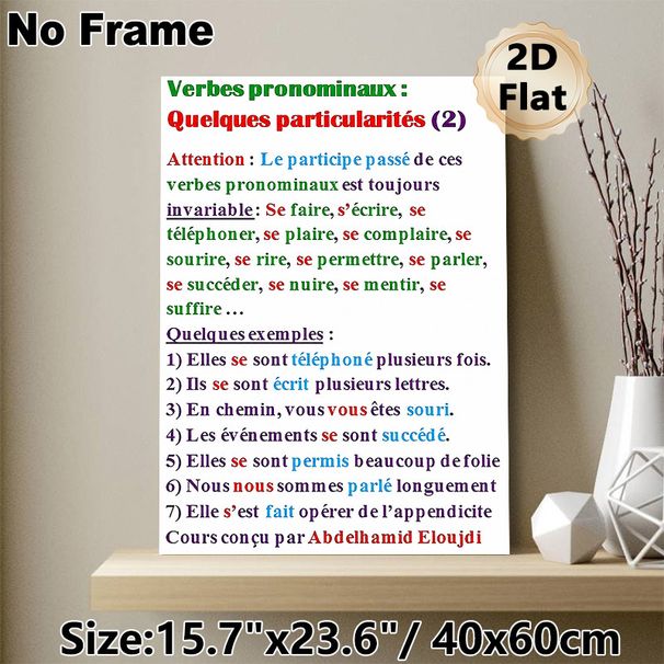 French Pronominal Verbs Painting Poster, Color-coded Educational Text Poster, Clear French Grammar Learning Guide, Suitable For Language Classrooms_maomaolike.com