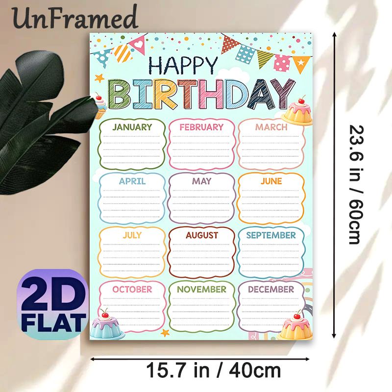 Birthday Tracker Painting Poster, Colorful Whimsical-style Poster, Practical Design To Record Monthly Birthdays, Ideal For Office, Home And Party_maomaolike.com