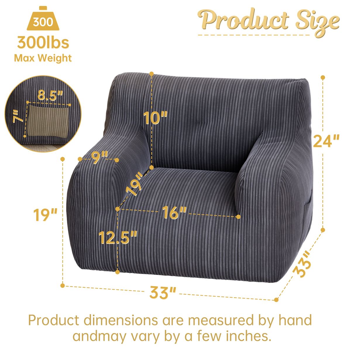 Bean Bag Chairs For Adults And Kids - Bean Bag Sofa With Tufted Soft Stuffed Filling For Living Room,Bedroom Accent Sofa Chair With Pocket_maomaolike.com