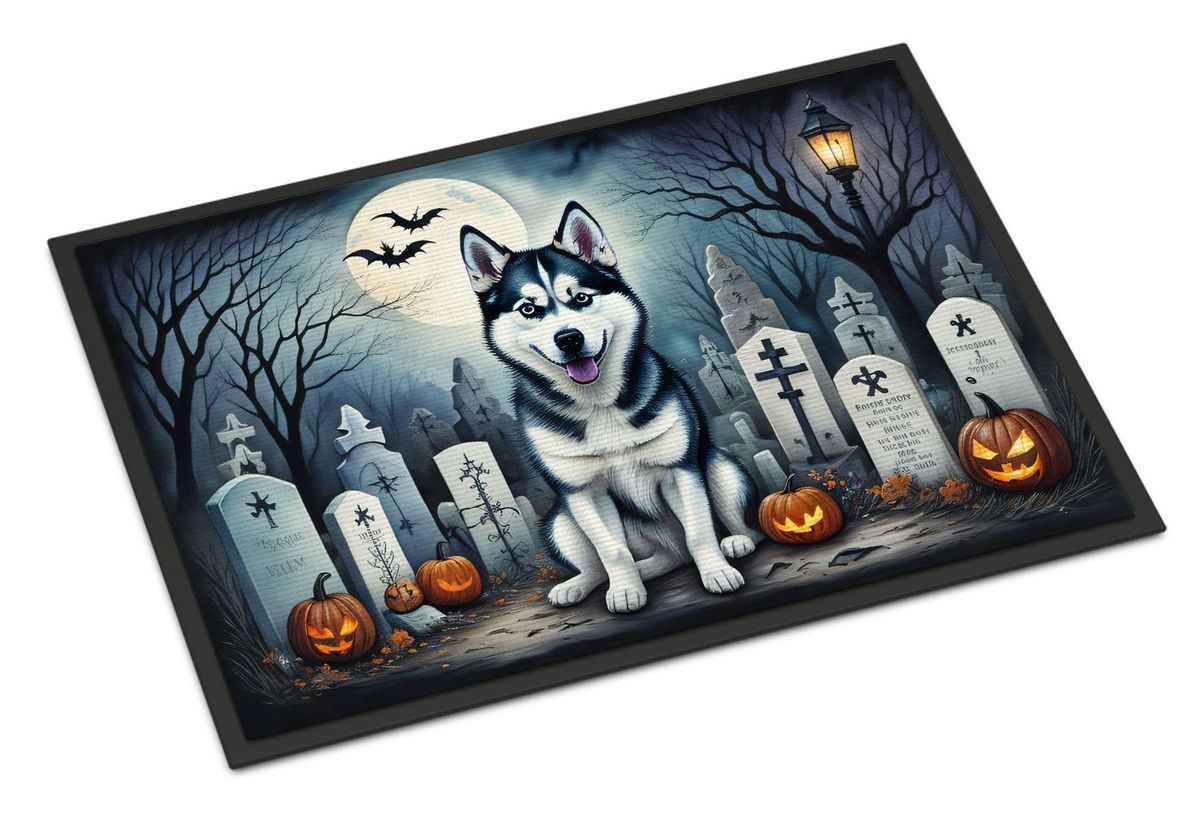 Siberian Husky Spooky Halloween Doormat Front Door Mat Indoor Outdoor Rugs For Entryway, Non Slip Washable Low Pile, 24H X 36W_maomaolike.com