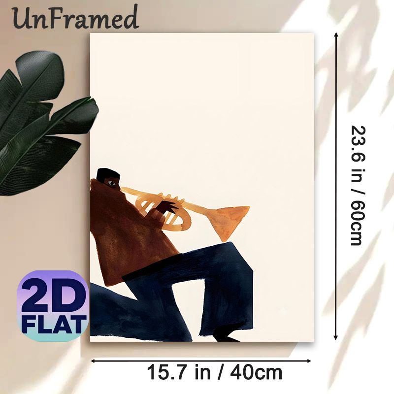 Jazz Trumpet Player Painting Poster, Minimalist Watercolor Stylized Musician Poster, Artistic Music-themed Decor Ideal For Living Room, Music Studio_maomaolike.com