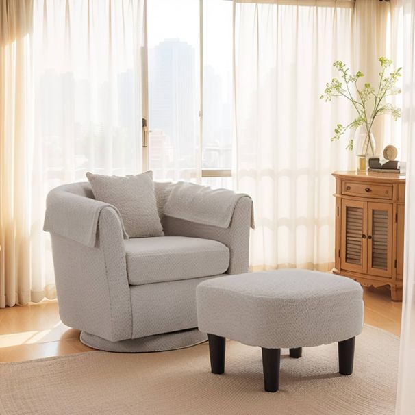 Swivel Accent Chair With Ottoman Set, Modern Chenille Barrel Armchair With Removable Back Pillow & 2 Armrest Covers For Living Room, Bedroom, Office, Gray_maomaolike.com