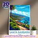 Santa Barbara Coastal Landscape Painting Poster, Bright Retro-style Seaside Scenery Poster, Tropical Coastal View With Palm Trees & Coastal Homes_maomaolike.com