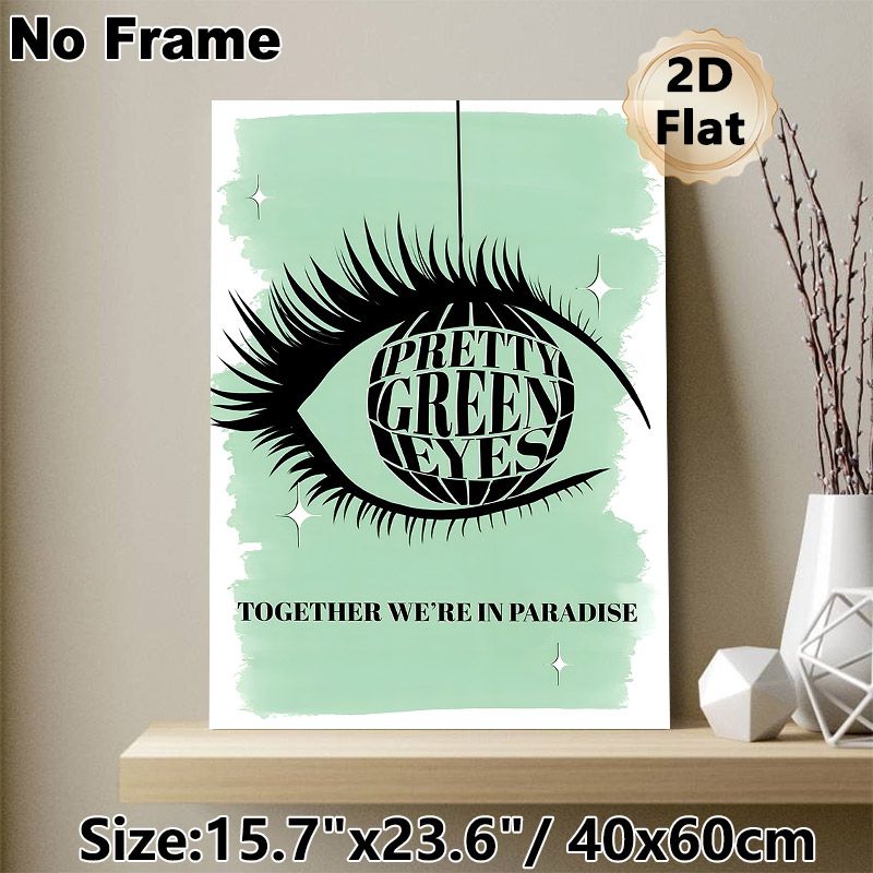 Pretty Green Eyes Painting Poster, Minimalist Retro Black Eye & Disco Ball Text Art Poster, Stylish Artistic Decor Ideal For Bedroom, Living Room Or_maomaolike.com