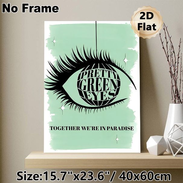 Pretty Green Eyes Painting Poster, Minimalist Retro Black Eye & Disco Ball Text Art Poster, Stylish Artistic Decor Ideal For Bedroom, Living Room Or_maomaolike.com