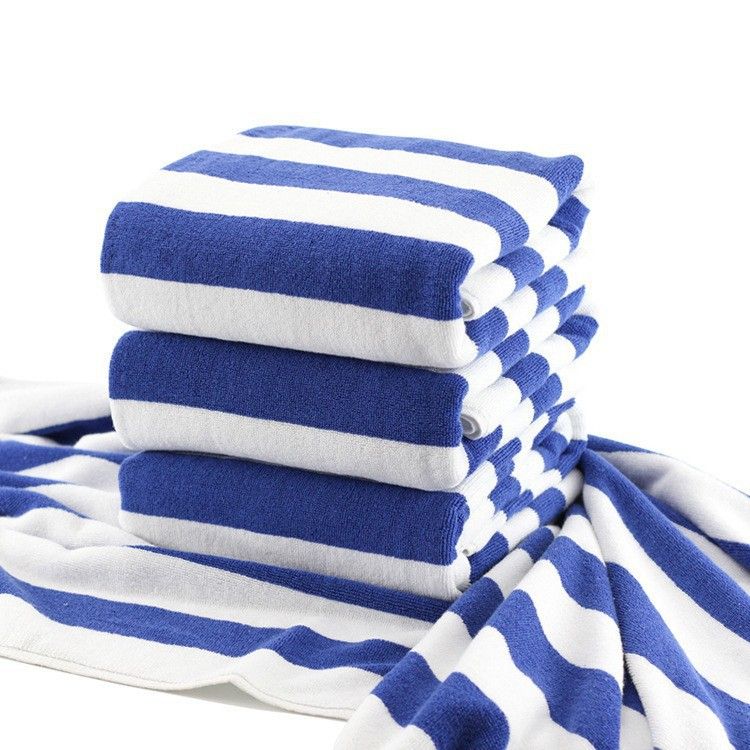 Blue Striped Beach Towel, Pure Cotton, Enlarged Swimming Towel, Absorbent And Quick Drying, Bath Towel_maomaolike.com