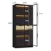 Display Cabinet With Glass Doors, Tall Storage Cabinet With 3 Color Lights, Curio Display Case With 4-Tier Storage Shelves And Drawer For Collectibles, Living Room, Home Office_maomaolike.com