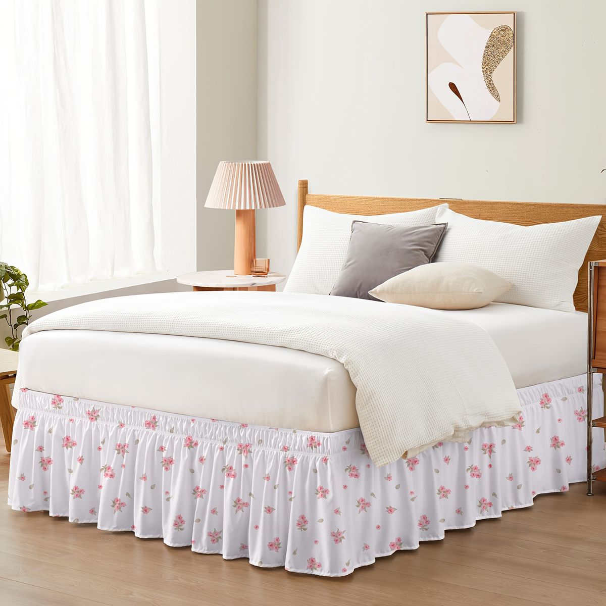 Elastic Fitted Skirt With Anti-Slip Design - Deep Pocket Bed Ruffle For Mattress Protection (Queen/King Size_maomaolike.com