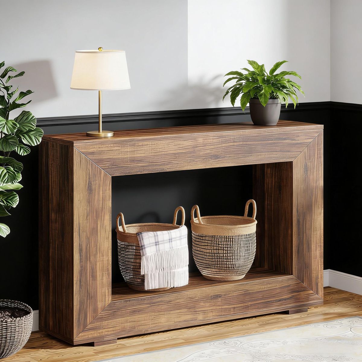 Farmhouse Console Table, Rustic Wood Entryway Sofa Table With Storage_maomaolike.com