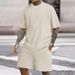 Men's Textured Linen Blend Set - Summer Loose Fit Short Sleeve Suit | Vacation Ready Coordinated Outfit_maomaolike.com
