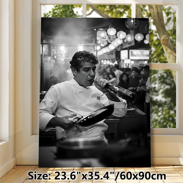 Chef Themed Painting Poster, Monochrome Lively Culinary Scene Poster, Captivating Candid Chef Moment, Ideal Decor For Restaurant, Kitchen & Dining_maomaolike.com