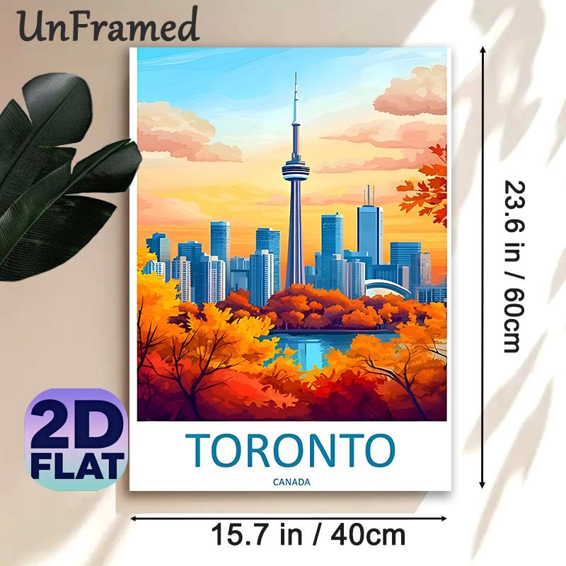 Toronto Autumn Cityscape Painting Poster, Vibrant Illustration-style Warm-toned Skyline Poster, Scenic Artwork With Iconic Tower & Fall Foliage, Ideal_maomaolike.com